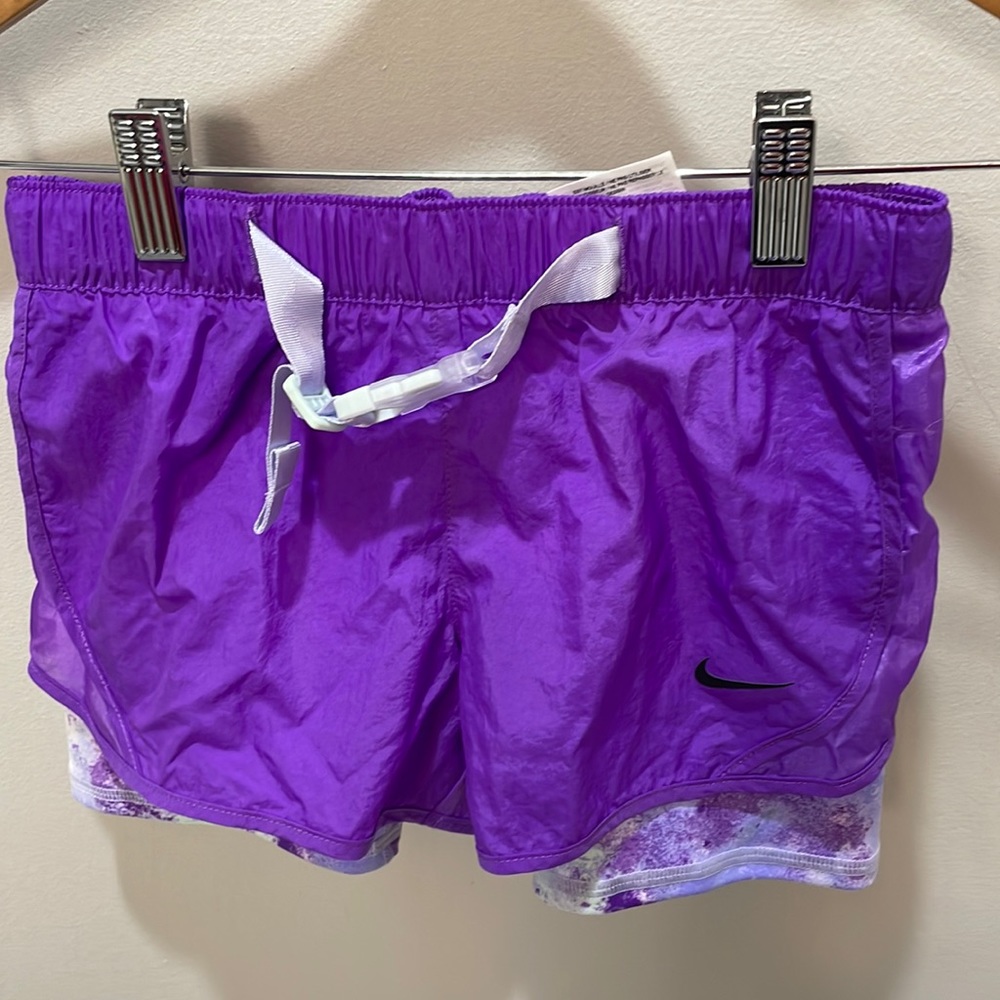 Nike Girls' 2-in-1 Purple Tempo Tie-Dye Shorts Sz S New